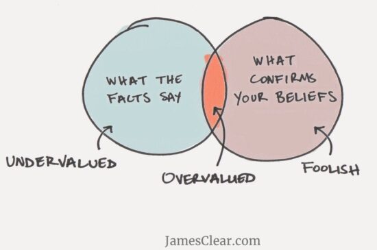 Venn diagram contrasting what the facts say with what confirms your beliefs