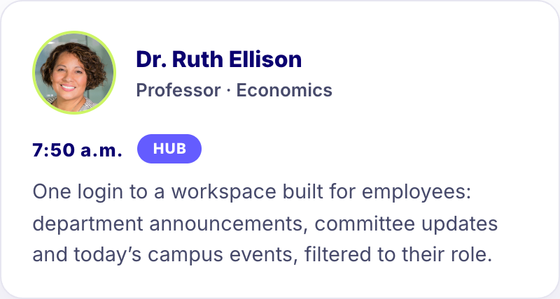 Faculty and Staff Hub card — one login to a workspace built for employees