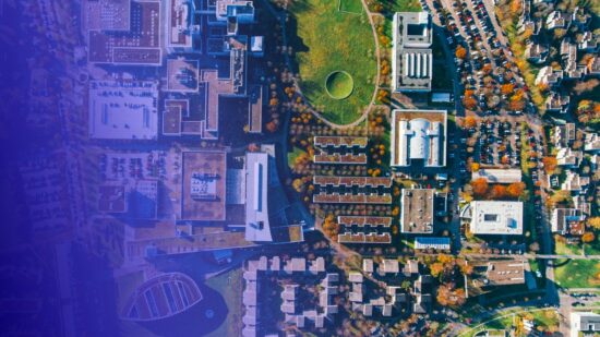 Stronger Together: Why Building Community Matters More Than Ever — blog tile, campus photo tinted in Pathify purple