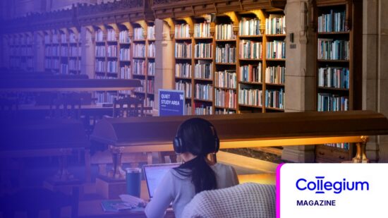Founding Vision, Future Thinking — Collegium Magazine tile, campus photo tinted in Pathify purple