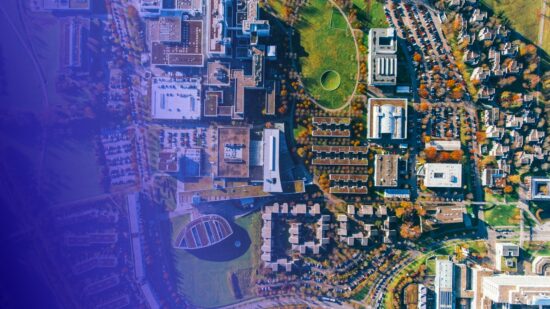 From Fragmented to Flourishing: Lessons in Unifying the Digital Campus Community — blog tile, campus photo tinted in Pathify purple