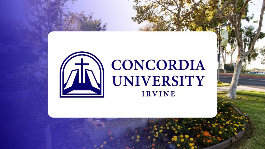 image of Concordia University Irvine sign with logo overlay