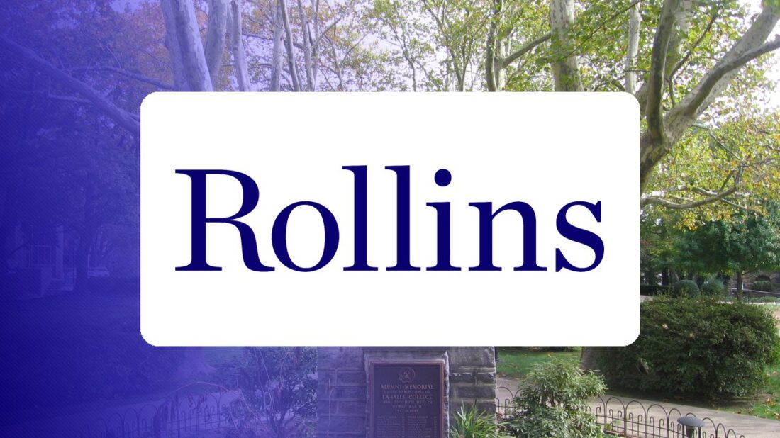 Rollins College logo over a campus photo tinted in Pathify purple — customer story tile