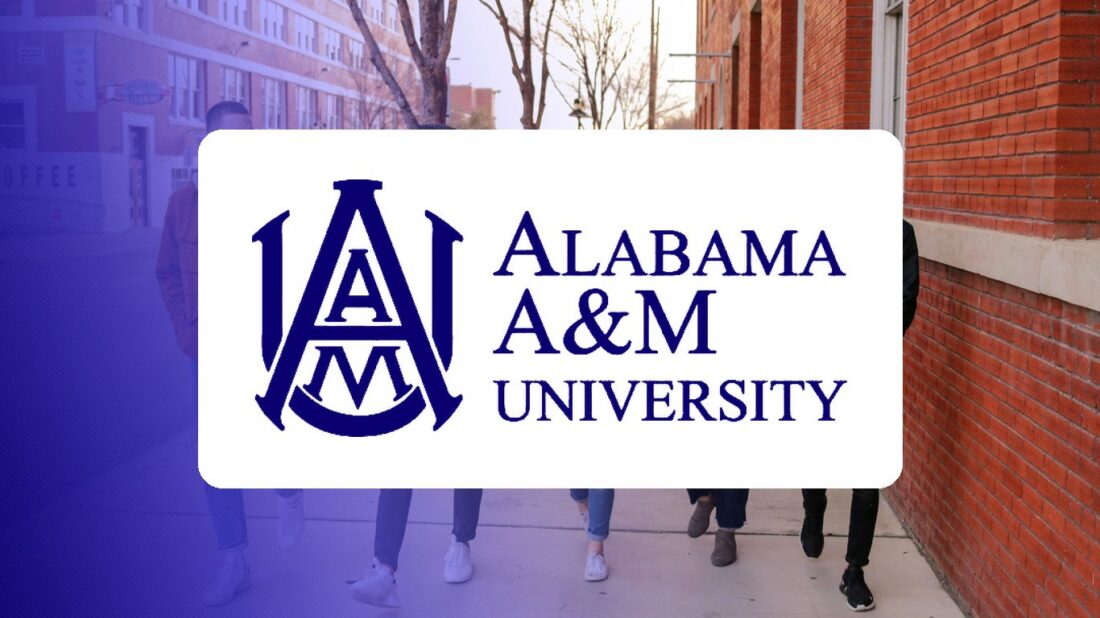 Alabama A&M University logo over a campus photo tinted in Pathify purple — customer story tile