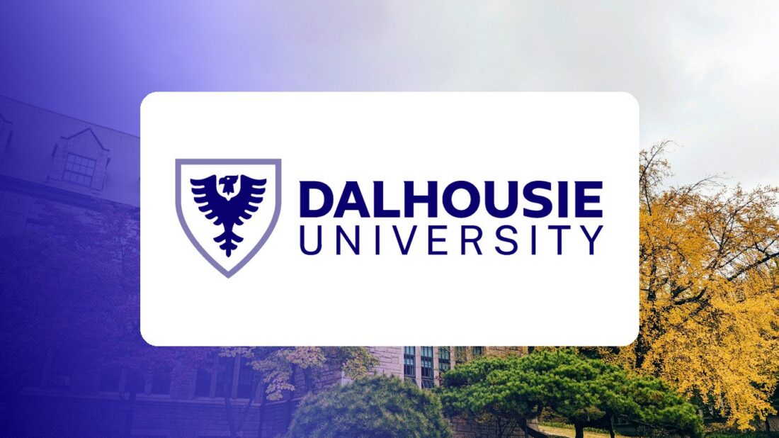Dalhousie University logo over a campus photo tinted in Pathify purple — customer story tile