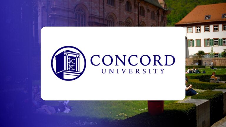 Concord University logo over a campus photo tinted in Pathify purple — customer story tile