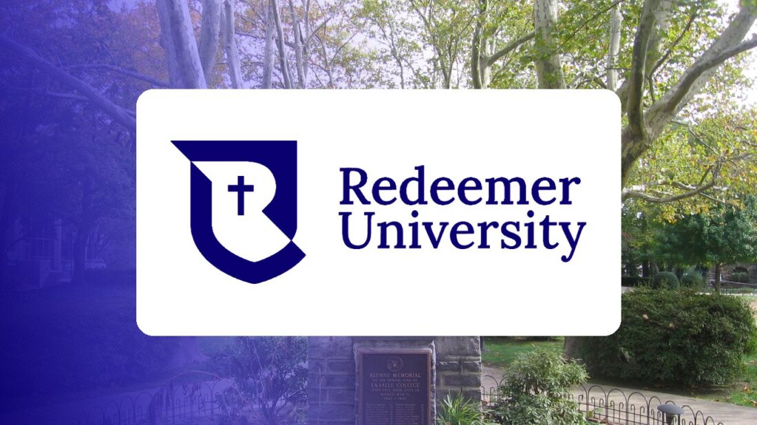 Redeemer University logo over a campus photo tinted in Pathify purple — customer story tile