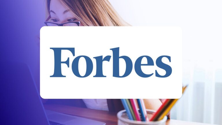 Forbes logo on a campus photo tinted in Pathify purple — media coverage tile