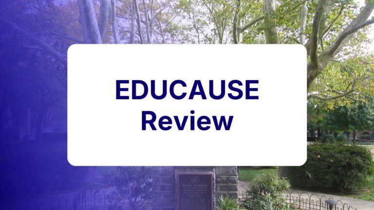 EDUCAUSE Review logo on a campus photo tinted in Pathify purple — media coverage tile