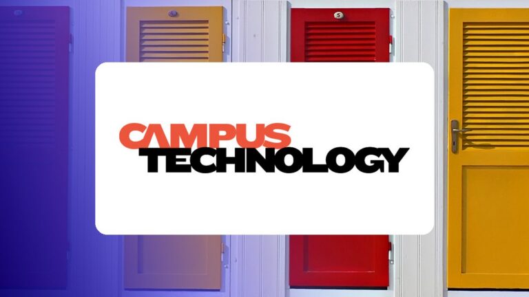 Campus Technology logo on a campus photo tinted in Pathify purple — media coverage tile