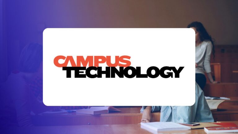 Campus Technology logo on a campus photo tinted in Pathify purple — media coverage tile