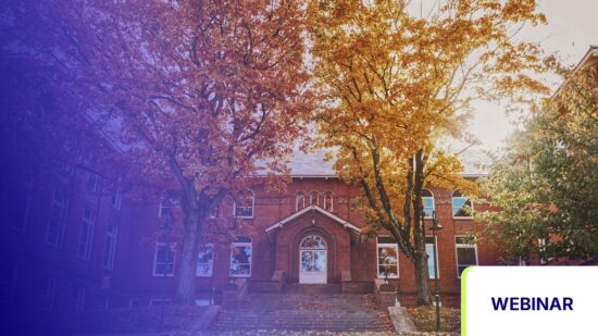 Close the Experience Gap to Drive Student Success — Webinar tile, campus photo tinted in Pathify purple