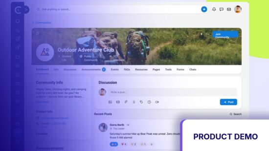 Get Ahead: Student Engagement Planning for 2026–27 — Product Demo tile, Pathify Communities screen tinted in Pathify purple