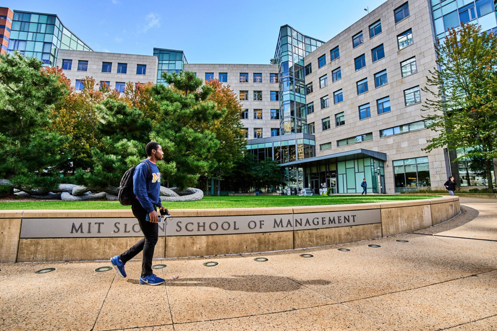 MIT Sloan campus with man walking